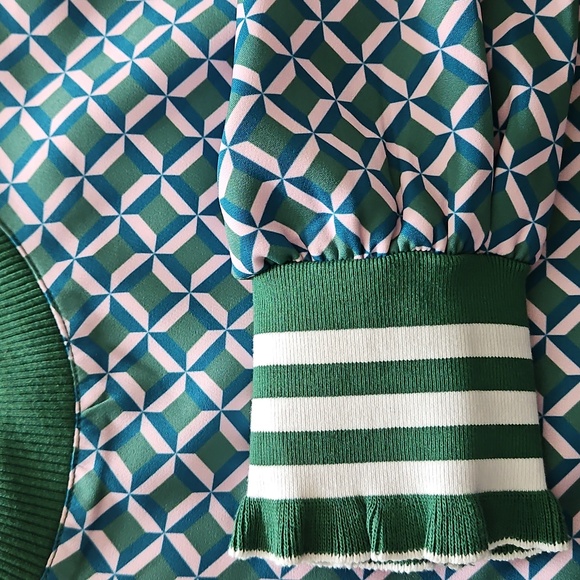 Addison Bay Long Sleeve Vine Dress: Geo Trelis- Green/Pink/Teal - Picture 11 of 15